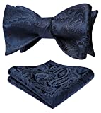 Men's Navy Blue Floral Paisley Self Bow Ties Classic Formal Tuxedo Satin Woven Silk Bowtie for Wedding Party Prom with Gift Box
