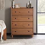 Walker Edison 4 Drawer Modern Wood Dresser with Top Tray Bedroom Storage Drawer and Shelf Bedside End Table, 4 Drawer, Caramel