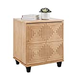 MUSEHOMEINC Mix Colour Modern Solid Wood 2 Drawer Storage Beside Table, Nightstand with Two Unique Geometric Details Drawers for Bedroom,End Table for Living Room