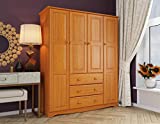 100% Solid Wood Family Wardrobe/Armoire/Closet 59620 by Palace Imports, Honey Pine, 60" W x 72" H x 21" D. 3 Clothing Rods Included. NO Shelves Included. Optional Shelves Sold Separately.