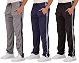 3 Pack: Men's Mesh Athletic Active Gym Workout Open Bottom Sweatpants Pockets Sports Training Soccer Track Running Casual Lounge Comfy Jogging Quick Dry Drawstring Relaxed Straight Leg- Set 5, 2XL