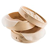 Reishunger Bamboo Steamer Handmade Basket, Traditional 2-Tier Design - 8 Inch - for Dumplings, Rice, Dim Sum, Vegetables, Fish and Meat - Incl. 2 Cotton Cloths