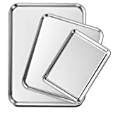 Wildone Baking Sheet Set of 3, Stainless Steel Cookie Sheet Baking Pan, 9/12/16 Inch, Non Toxic & Heavy Duty & Easy Clean