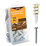 KURUI #8 Self Drilling Drywall Anchors, 100PCs Wall Anchors and Screws for Drywall, 50 Self-Tapping/Threaded Plastic Sheetrock Anchors + 50#8 x 1-1/4'' Screws, 50 Pounds Hanging and Mounting