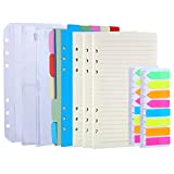 Antner 3 Pack A6 Refill Paper, 2 Pack 160pcs Neon Page Markers, 10pcs Binder Dividers, 3pcs Binder Pockets, 6 Holes Refills Accessories for Refillable A6 6-Ring Binder Notebook Planner