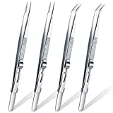 4 Pieces Precision Soldering Tweezer ESD Anti-static Industrial Electronic Tweezers Tool Set Include Fine Point Tip Straight Tweezer and Locking Curved Tip Precision Tweezer for Jewelry Makeing Craft