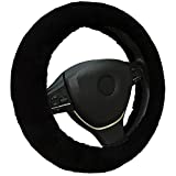 Andalus Australian Sheepskin Wool Steering Wheel Cover for Women & Men - Universal 15 Inch Steering Wheels & Accessories - Eco-friendly Wheel Cover for Car - Car Accessories (Black)