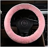 MLOVESIE Auto Car Steering Wheel Cover Fluffy Genuine Wool Sheepskin Anti-slip Universal for 15 inch