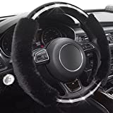 Xizopucy Fuzzy Steering Wheel Cover for Women, Universal Bling Cute Girly Fluffy Steering Wheel Cover Car with Diamond InteriorAccessories Anti-Slip ,Fit 14 1/2 inch to 15 Inch , Black