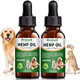 Hemp Oil for Dogs Cats - 2 Pack 1500mg - Separation Anxiety, Joint Pain, Stress Relief, Arthritis, Seizures, Calming Dog Treats - Organic Hemp Seed Oil Extract