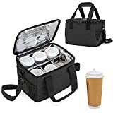 Trunab Reusable 6 Cups Drink Carrier for Delivery Insulated Drink Caddy with Handle and Shoulder Strap, Adjustable Dividers, Beverages Carrier Tote Bag, for Daily Life Takeout, Outdoors, Travel,Patented Design, Black
