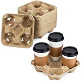 [45 Pack] Pulp Fiber Drink Carrier Tray Biodegradable 4 Cup Container Compostable Stackable Ecofriendly Carry Holder for Hot and Cold Drinks