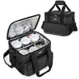 Trunab Reusable Drink Carrier for Delivery with Adjustable Dividers, Handle with Carrying Strap Tote Holder Insulated Bag for Beverages,Food Take Out,Outdoors (Black-6 cups)