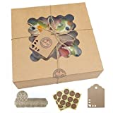 BakeRoma 10-Pack Set Pie Boxes 10x10 x 3 in. - 350 GSM Kraft Cake Bakery Boxes with Window for 9" Pies, Strawberries, Smash Hearts - 10 Large Brown Boxes for Baked Goods Plus 10-Stickers, 10-Jute Twine & 10-Greeting Cards (10x4=40 Items)