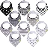 10-Pack Organic Baby Bandana Drool Bibs - Organic Cotton Bandana Bibs for Boys, Girls - Super Absorbent Bandana Drool Bibs - Teething Bibs - Baby Bibs for Infant, Toddler - Bibs Set (MONOS)