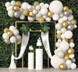 136Pcs White Balloon Garland Arch Kit, White Gold Silver Confetti Metallic Latex Balloons Set for Birthday Baby Shower Wedding Anniversary Party Decorations Supplies