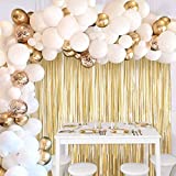 JOYYPOP White Gold Balloon Garland Kit with Gold Tinsel Curtain White Gold Balloons for White and Gold Wedding Birthday Party