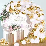 NuanSumm Balloon Garland Arch Kit -151 Pcs White and Gold Arch Confetti Balloons Set for Wedding Birthday Bachelorette Engagements Anniversary Party Backdrop DIY Decorations