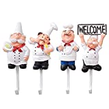 TA BEST Pack of 4 Resin French Chef Figurine Wall Hooks Decorative Cook Wall Mount Rack Hook Hanger(Assorted Style)