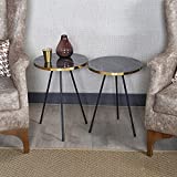 Set of 2 END Tables - SUNRISE HOME DECOR - Marble Look Wood Round Sofa Side Table for Small Spaces, Nightstand Bedside Table for Bedroom, Living Room, Office, NO-Tools Assembly (Black Marble/Gold)