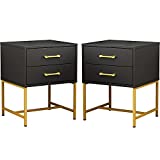 FAMAPY Nightstand Set of 2 with Drawers End Table, Modern Industrial Bedside Table with Metal Frame Side Table for Bedroom Black (17.7”L x 15.7”W x 22.8”H)