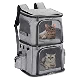 HOVONO Double-Compartment Pet Carrier Backpack for Small Cats and Dogs, Cat Travel Carrier for 2 Cats, Perfect for Traveling/Hiking /Camping, Grey