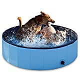 Foldable Dog Pet Bath Pool, Foldable Dog Swimming Pool Kiddie Pool, 32'' Slip-Resistant & Portable Pet Pool Bathing Tub Thick PVC Wading Pool, Outdoor Swimming Pool for Kids Dogs and Cats, Blue