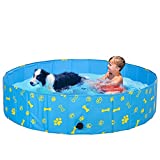 SCENEREAL Swimming Pool for Dogs Kids Toddlers - Large Foldable Pet Pool Bathing Tub with Paw Printing Outdoor Bathtub Collapsible for Small Medium Large Dogs Puppies