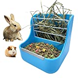 Rabbit Food Bowl,Guinea Pig Food Bowl,2 in 1 Hanging Automatic Rabbit Feeder Dispenser for Small Animal, Hay Feeder for Chinchillas (Blue)