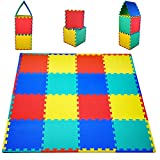 KC Cubs Soft & Safe Non-Toxic Children’s Interlocking Multicolor Exercise Puzzle EVA Play Foam Mat for Kids’s Floor & Baby Nursery Room, 16 Tiles, 4 Colors, 11.5” x 11.5”, 24 Borders (EVA001)