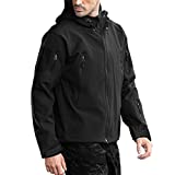 FREE SOLDIER Men's Outdoor Waterproof Soft Shell Hooded Military Tactical Jacket (Black Medium/US)