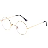 AZORB Blue Light Blocking Glasses for Women Men Retro Round Metal Frame Eyeglasses (Gold)
