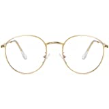 Blue Light Blocking Glasses for Women Men Retro Round Clear Lens Eyeglasses (Gold)