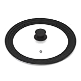 Goodful Universal Lid for Pots, Pans and Skillets, Tempered Glass Steam Vented, Graduated Silicone Rim Fits 9.5" to 12" Cookware, Replacement Top, Large, Black