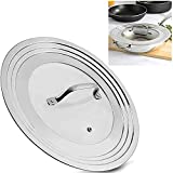 KEISSCO Stainless Steel Universal Lid for Pots, Pans and Skillets - Fits 7" to 12" Pot and Pans - Tempered Glass with Stainless Steel Rim Replacement Frying Pan Cover and Cast Iron Skillet Lid