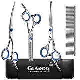 GLADOG Professional Grooming Scissors for Dogs with Safety Round Tips, 4 in 1 Dog Grooming Scissors Set, Sharp and Durable Pet Grooming Shears for Dogs and Cats