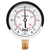 Winters PFQ Series Stainless Steel 304 Dual Scale Liquid Filled Pressure Gauge with Brass Internals, 30" Hg Vacuum-0-15 psi/kpa,2-1/2" Dial Display, +/-1.5% Accuracy, 1/4" NPT Bottom Mount