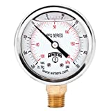 Winters PFQ Series Stainless Steel 304 Dual Scale Liquid Filled Pressure Gauge with Brass Internals, 30" Hg Vacuum-0-30 psi/kpa,2-1/2" Dial Display, +/-1.5% Accuracy, 1/4" NPT Bottom Mount