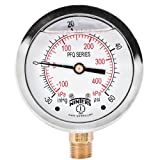 Winters PFQ Series Stainless Steel 304 Dual Scale Liquid Filled Pressure Gauge with Brass Internals, 30" Hg Vacuum-0-60 psi/kpa,2-1/2" Dial Display, +/-1.5% Accuracy, 1/4" NPT Bottom Mount