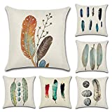 Kingrol 6-Pack Feathers Throw Pillow Cases, 18 x 18 Inch Farmhouse Cushion Covers for Home Office Car Decorative