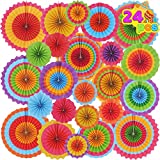 24 Colorful Hanging Paper Fan Round Wheel Disc for Fiesta Party Supplies Decoration, Luau Event Photo Props, Cinco De Mayo Mexican Festivals, Carnivals, Taco Tuesday Event.