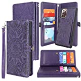 Harryshell Detachable Magnetic 12 Card Slots Wallet Case PU Leather Flip Protective Cover Wrist Strap for Samsung Galaxy Note 20 5G 6.7 inch (2020) (Flower Purple)