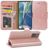 Arae Wallet Case for Samsung Galaxy Note 20 with Wrist Strap and Credit Card Holders - Rose Gold