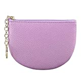 Women's Genuine Leather Keychain Zipper Change Wallet Small Mini Pouch Coin Purse, Purple