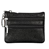 Women's Genuine Leather Coin Purse Mini Pouch Change Wallet with Keychain,black