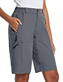 BALEAF Women's 10 Inches Quick Dry Stretch Hiking Cargo Shorts with Zippered Pockets UPF 50+ for Camping, Travel Dark Grey Size L