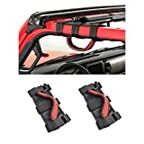 Roll Bar Grab Handles Straps Handles with Metal Buckle Compatible with Jeep Wrangler YJ TJ JK JL & Gladiator JT 1985-2020 2Pcs Black with Red Grip Handles