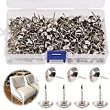 Keadic 300Pcs 7/16" (11mm) Antique Upholstery Tacks Furniture Nails Pins Kit for Upholstered Furniture Cork Board or DIY Projects - Silver