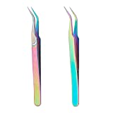 UNICRAFTALE 2pcs Stainless Steel Curved Pointed Craft Tweezer Rainbow Sticker Picking Tool Tweezer for DIY Craft, Precision Tweezers Jewelry Making, Electronics and Laboratory Works 12.1x0.95cm