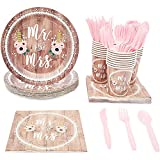 Wedding Decorations for Reception, Paper Plates, Napkins, Cups and Cutlery (Serves 24, 144 Pieces)